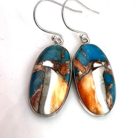 Spiny Oyster Blue Turquoise Sterling Silver Oval Earrings - Keja Designs Jewelry