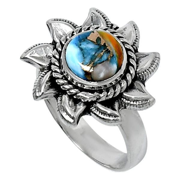 Spiny Oyster Turquoise Sterling Silver "Sun" Ring - Keja Designs Jewelry