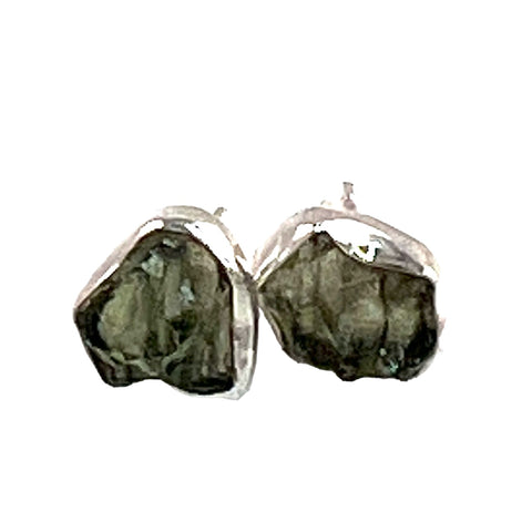 Moldavite Rough Sterling Silver Post Earrings