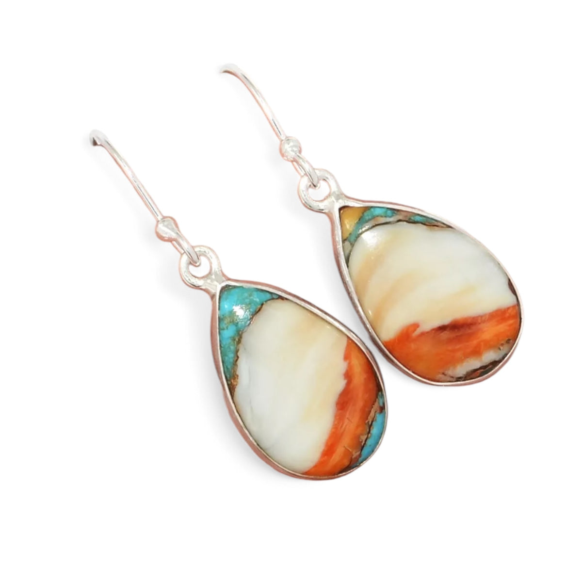 Blue Turquoise and Orange Spiny Oyster Matrix Golden Drop Earrings main image 1