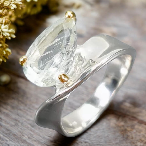 Aquamarine Sterling Silver Ribbon Ring - Keja Designs Jewelry