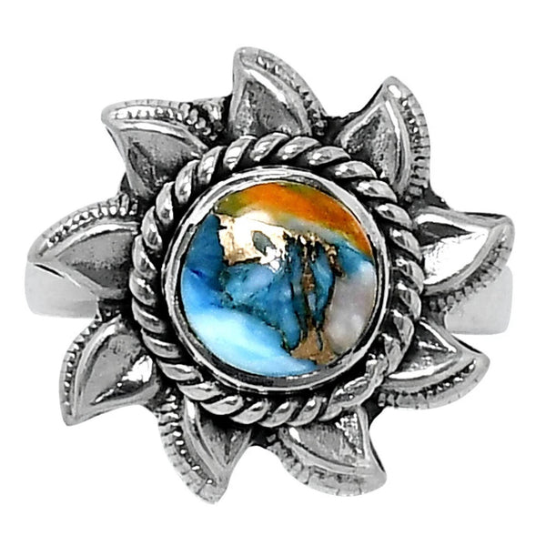 Spiny Oyster Turquoise Sterling Silver "Sun" Ring - Keja Designs Jewelry