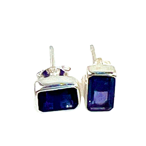 Iolite Rectangle Sterling Silver Post Earrings - Keja Designs Jewelry