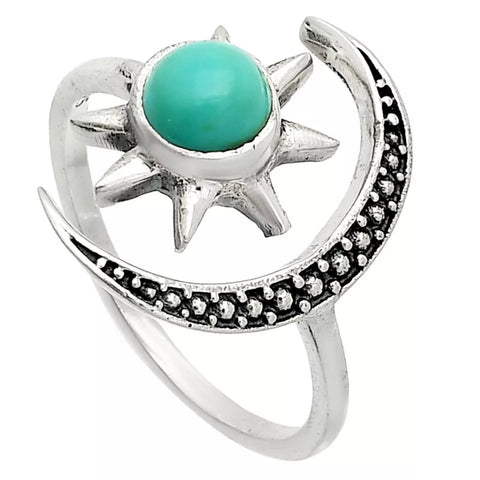 Eclipse Moon & Star Turquoise Sterling Silver Adjustable Ring - Keja Designs Jewelry