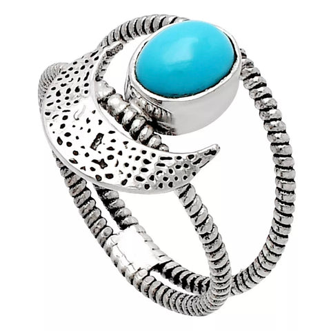 Turquoise Sterling Silver Moon Ring - Keja Designs Jewelry
