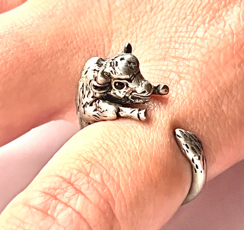 Animal Wrap Ring - Buffalo- White Bronze - Adjustable Ring - Keja Designs Jewelry