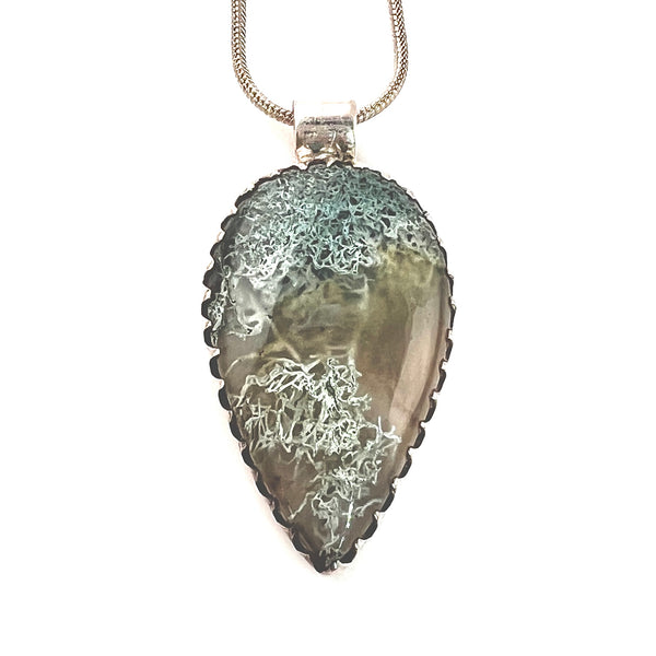 Moss Agate Sterling Silver Pendant - Keja Designs Jewelry