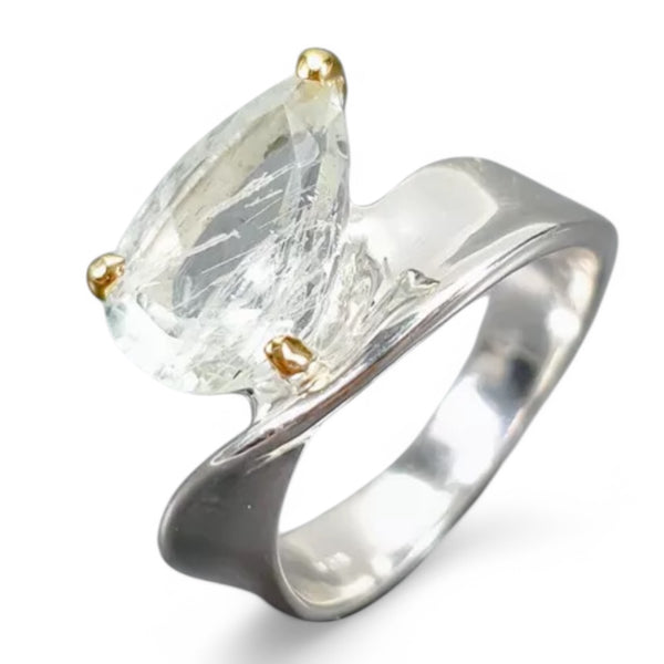 Aquamarine Sterling Silver Ribbon Ring - Keja Designs Jewelry