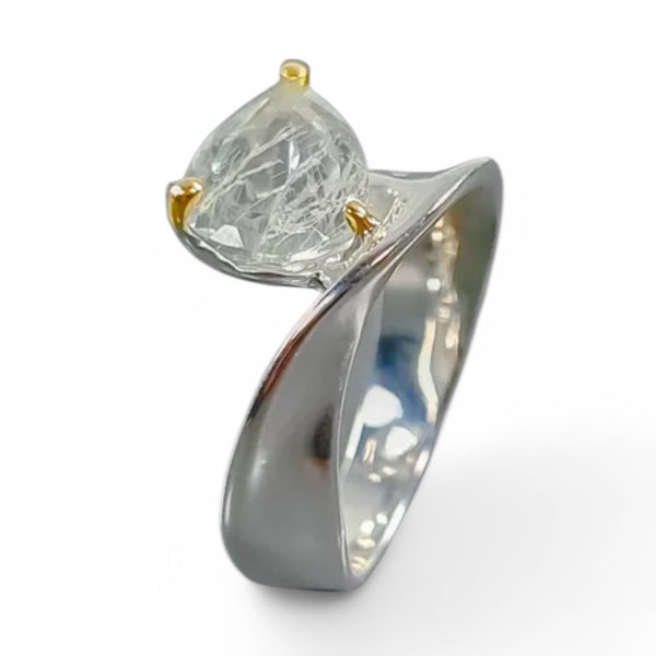 Aquamarine Sterling Silver Ribbon Ring - Keja Designs Jewelry