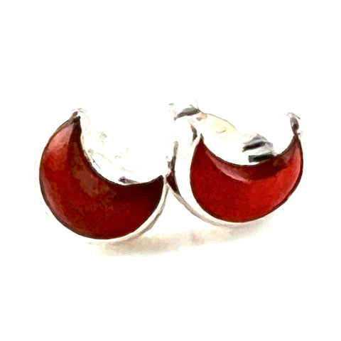Carnelian Crescent Sterling Silver Post Earrings - Keja Designs Jewelry