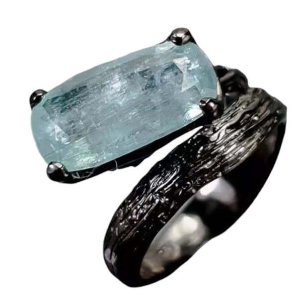 Aquamarine Rhodium Plated Sterling Silver Ring - Keja Designs Jewelry