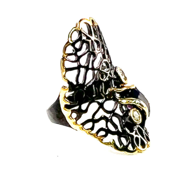 Amethyst Sterling Silver Rhodium & Gold Coral Ring - Keja Designs Jewelry
