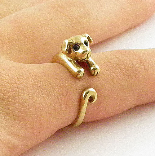 Animal Wrap Ring - Puppy - Yellow Bronze - Adjustable Ring - keja jewelry - Keja Designs Jewelry