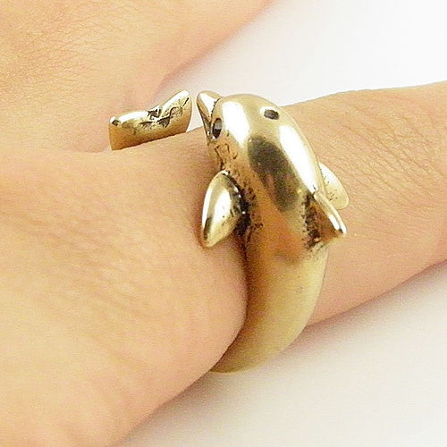 Animal Wrap Ring - Dolphin - Yellow Bronze - Adjustable Ring - Keja Jewelry - Keja Designs Jewelry