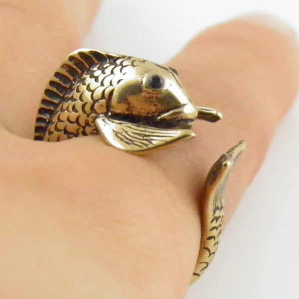 Animal Wrap Ring - Fish - Yellow Bronze - Adjustable Ring - keja jewelry - Keja Designs Jewelry