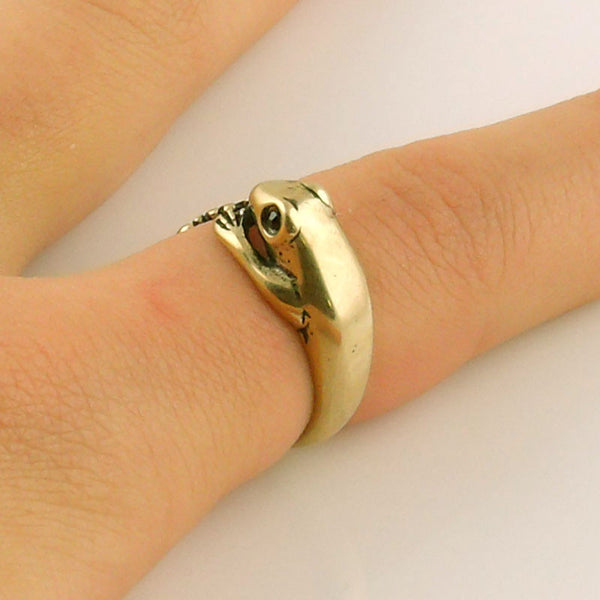Animal Wrap Ring - Frog - Yellow Bronze - Adjustable Ring - keja jewelry - Keja Designs Jewelry