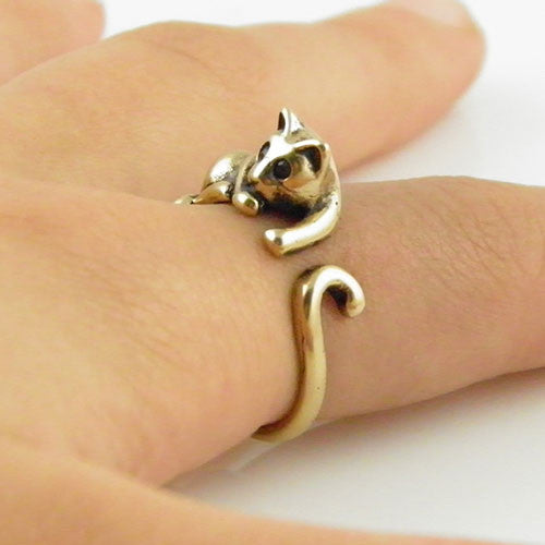 Animal Wrap Ring - Lazy Cat - Yellow Bronze - Adjustable Rig - keja Jewelry - Keja Designs Jewelry