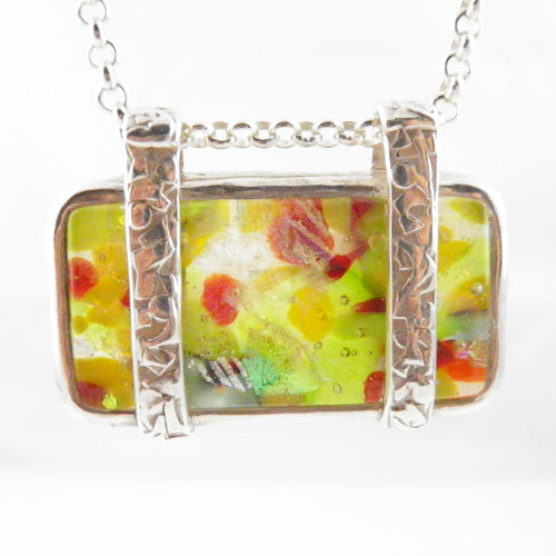 Dichroic Glass - Confetti Tote - Pure Silver Pendant - Keja Designs Jewelry