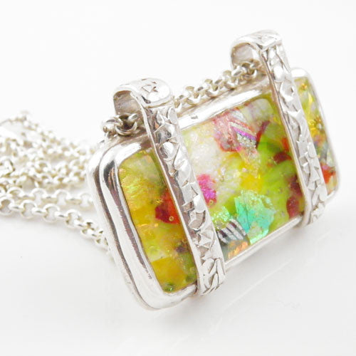 Dichroic Glass - Confetti Tote - Pure Silver Pendant - Keja Designs Jewelry