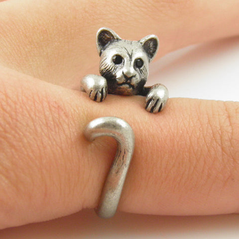 Animal Wrap Ring - Cougar / Panther - White Bronze - Adjustable Ring - keja jewelry - Keja Designs Jewelry