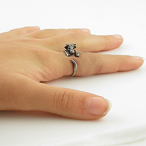 Animal Wrap Ring - Cow - White Bronze - Adjustable Ring - keja jewelry - Keja Designs Jewelry