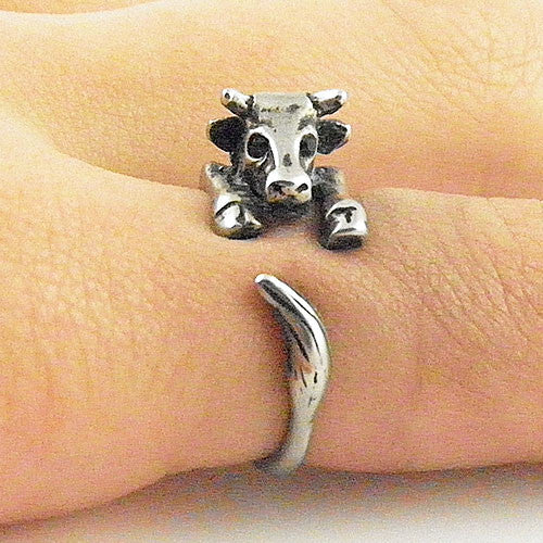 Animal Wrap Ring - Cow - White Bronze - Adjustable Ring - keja jewelry - Keja Designs Jewelry