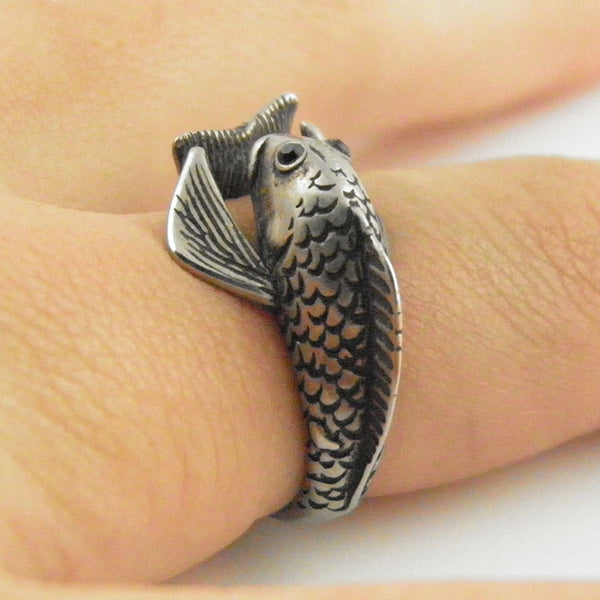 Animal Wrap Ring - Fish - White Bronze - Adjustable Ring - keja jewelry - Keja Designs Jewelry