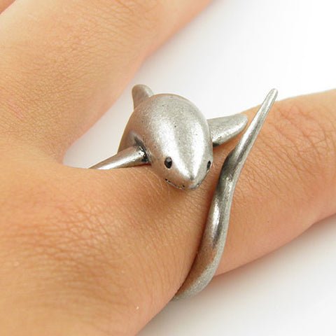 Animal Wrap Ring - Shark - White Bronze - Adjustable Ring - Keja Designs Jewelry