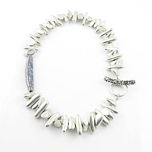 Mother of Pearl Mosaic Brushed Silver - Tribal Fever - Necklace - Keja Designs Jewelry