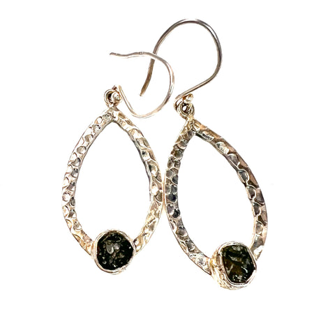 Moldavite Rough Sterling Silver Open Earrings - Keja Designs Jewelry
