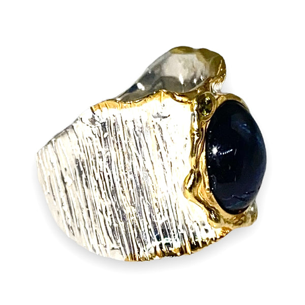 Star Sapphire Sterling Silver White & Yellow Gold Ring - Keja Designs Jewelry