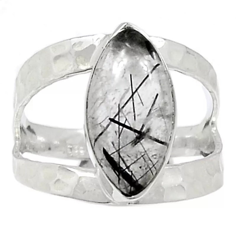 Tourmalinated Quartz Hammered Sterling Silver Ring – Keja