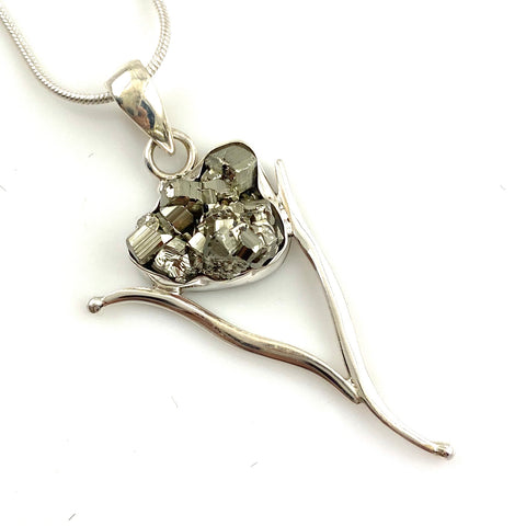 Pyrite Sterling Silver  Wishbone Pendant - Keja Designs Jewelry