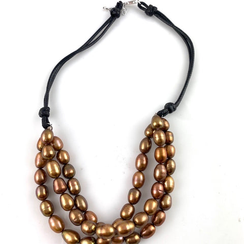 Pearls of Wisdom Bronze Leather Necklace - Keja Designs Jewelry