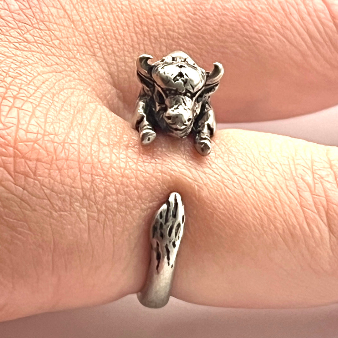Buffalo Animal Wrap Ring Silver
