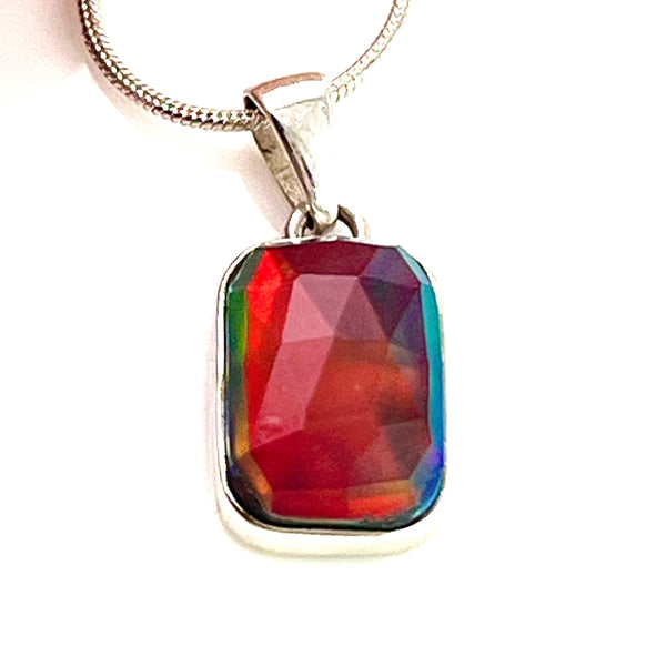 Faceted Black Opal Sterling Silver Rectanglar Pendant