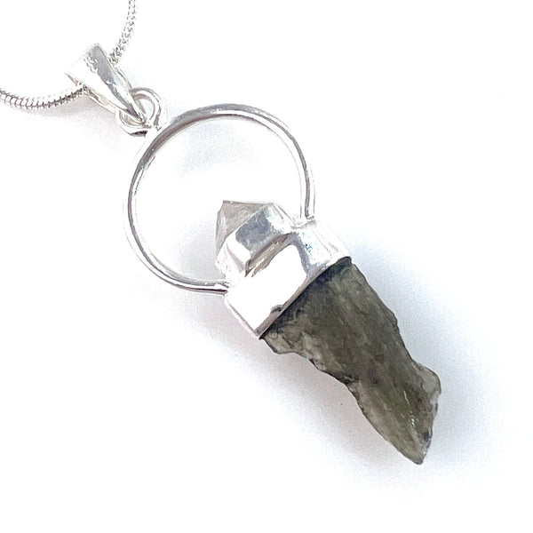 Moldavite & Herkimer Diamond Sterling Silver Pendant