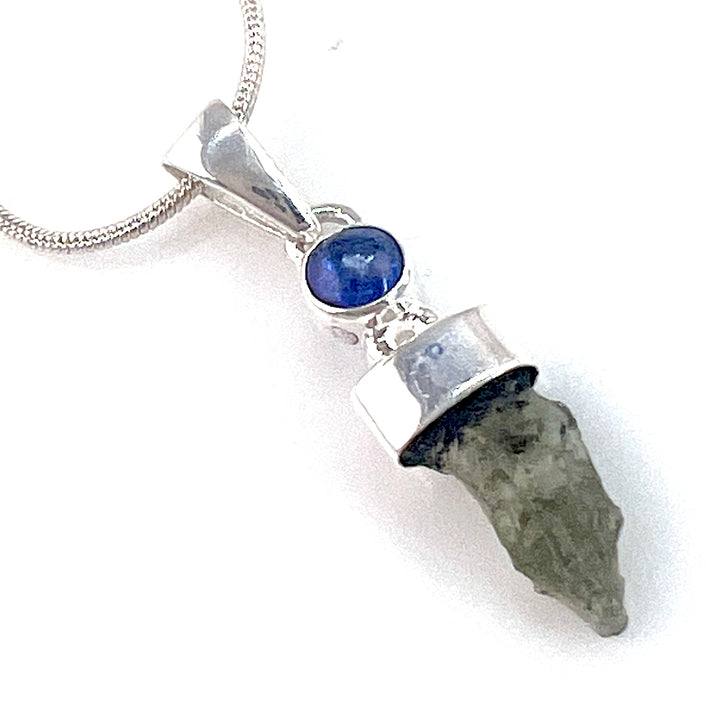 Moldavite Shard &amp; Kyanite Sterling Silver Pendant - Keja Designs Jewelry