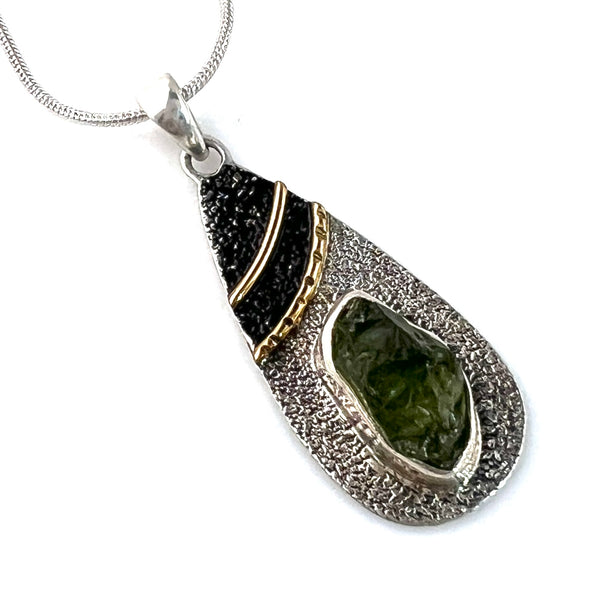 Peridot Rough Two Tone Sterling Silver Pendant - Keja Designs Jewelry