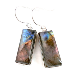 Labradorite Sterling Silver Rectangular Earrings - Keja Designs Jewelry