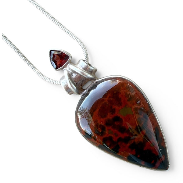 Bloodstone & Garnet Sterling Silver Pendant