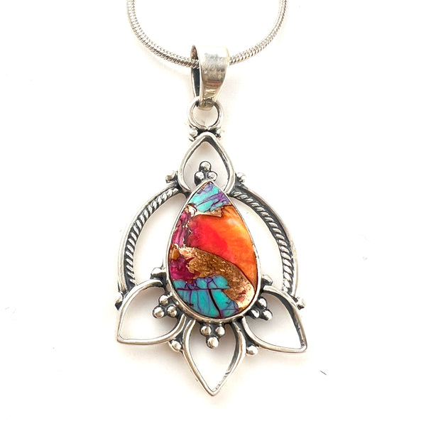 Kingman Dahlia Turquoise Sterling Silver Lotus Pendant