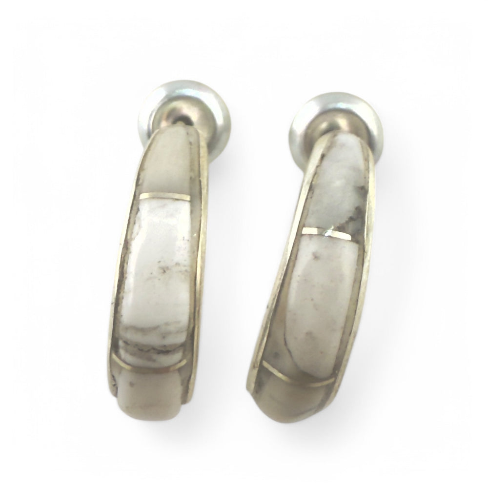 Inlaid White Buffalo Sterling Silver Petite Hoop Earrings - Keja Designs Jewelry