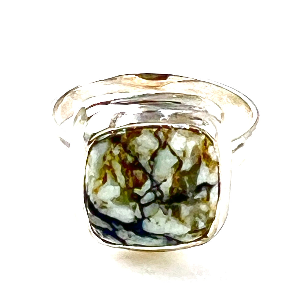 White Buffalo Sterling Silver  Square Ring - Keja Designs Jewelry