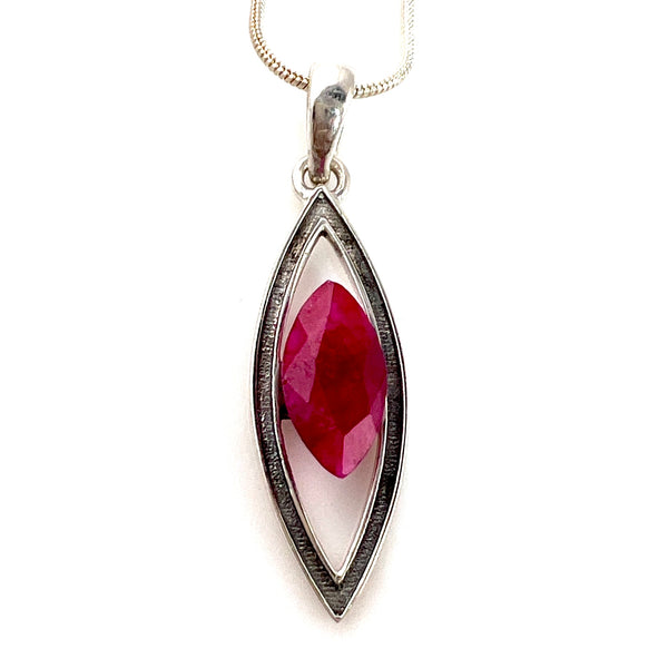 Faceted Marquise Ruby Sterling Silver Pendant - Keja Designs Jewelry