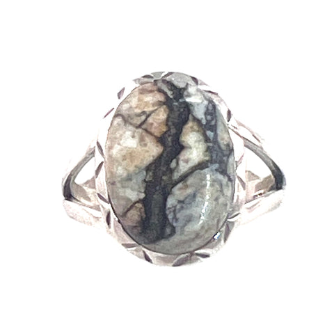 White Buffalo Sterling Silver Oval Ring