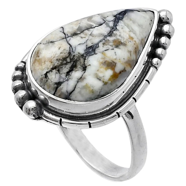 White Buffalo Sterling Silver Pear Ring - Keja Designs Jewelry