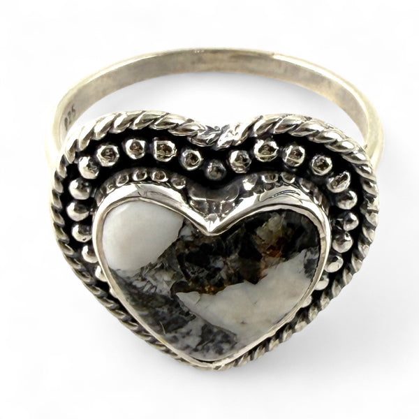 White Buffalo Sterling Silver Heart Ring - Keja Designs Jewelry