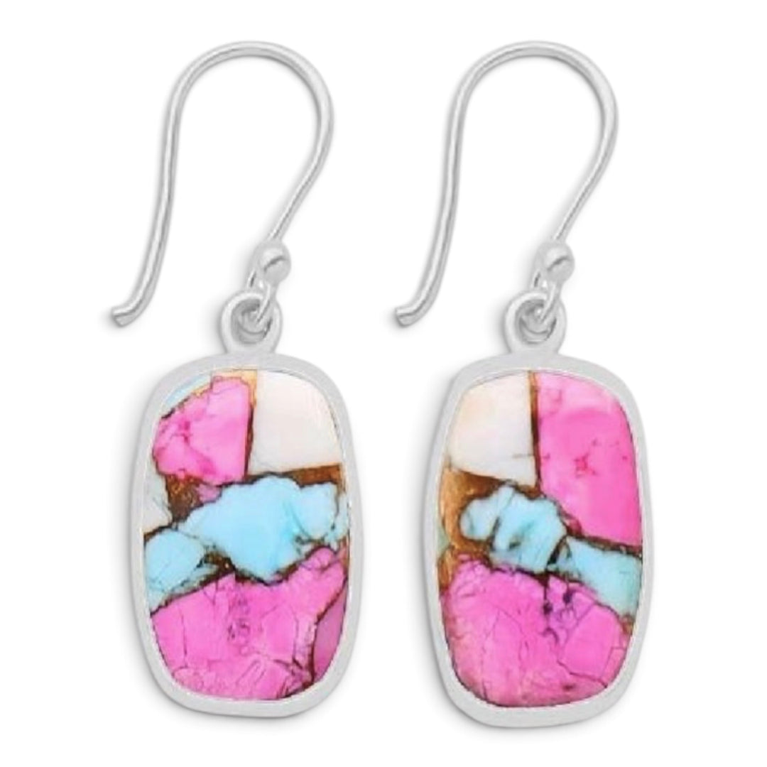Kingman Cotton Candy Sterling Silver Tablet Earrings