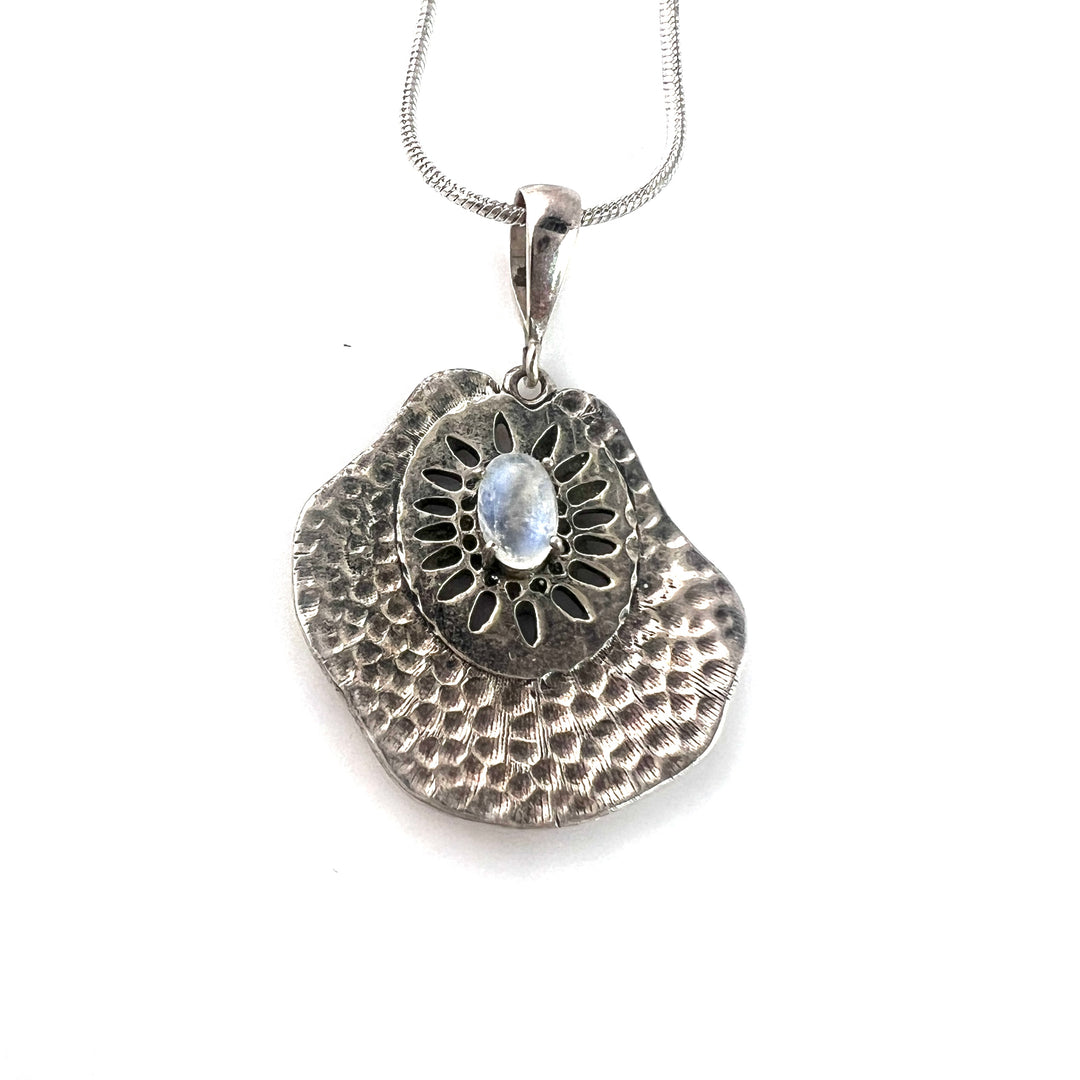 Moonstone Freeform Sand Dollar Sterling Silver Pendant - Keja Designs Jewelry